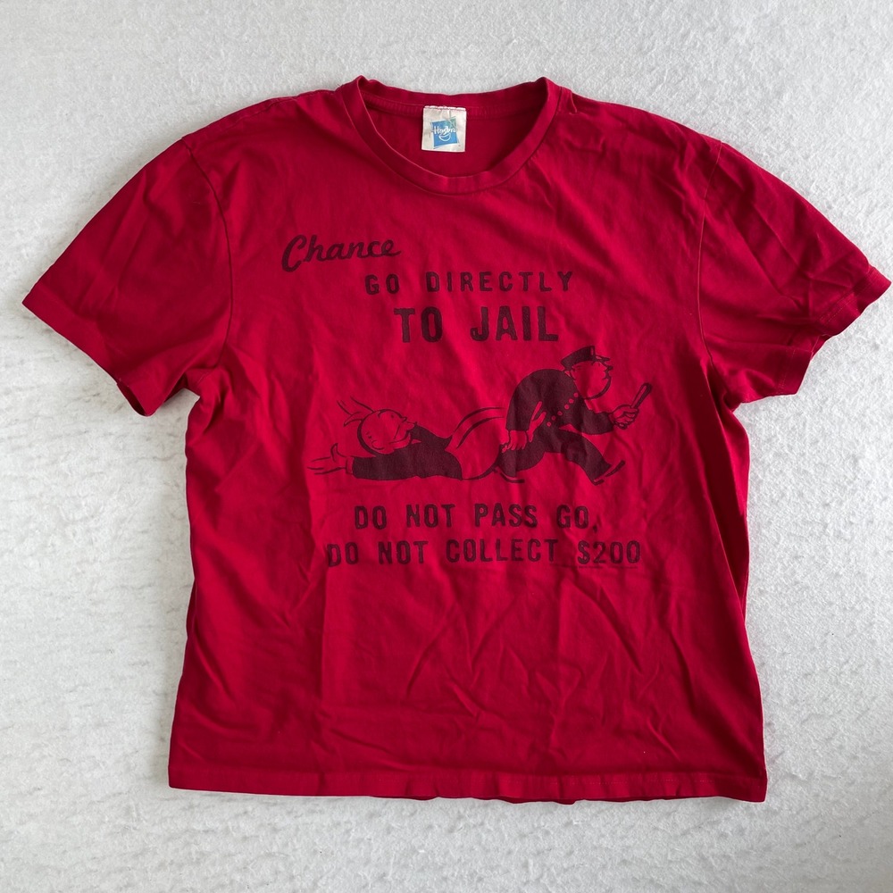 Hasbro Monopoly T Shirt Mens Medium Red Go Directly To Jail Graphic Short Sleeve